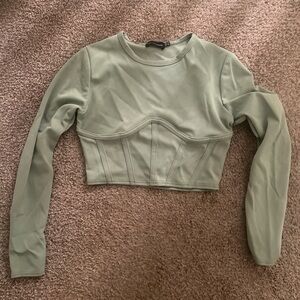 PrettyLittleThing sage Long Sleeve Crop Top